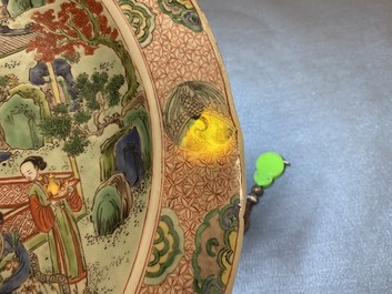 A Chinese famille verte dish with figures in a landscape, Kangxi
